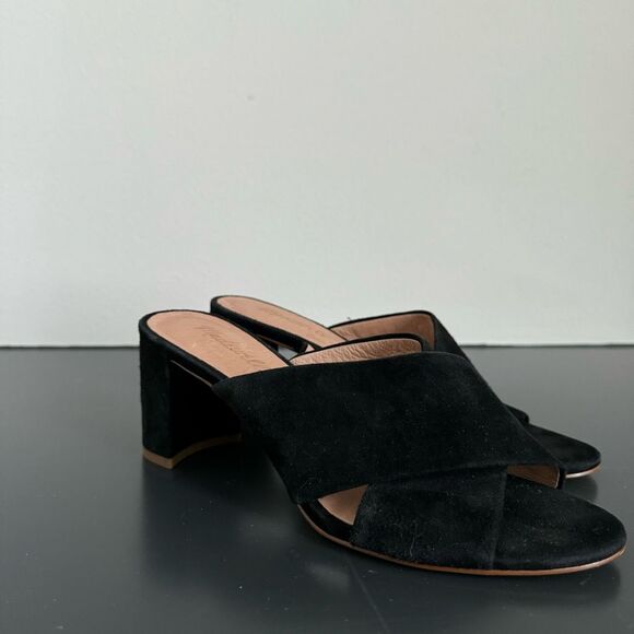 Madewell The Greer Mule Sandal Size 7.5 Black Comfort Suede Medium Block Heel - Picture 2 of 13